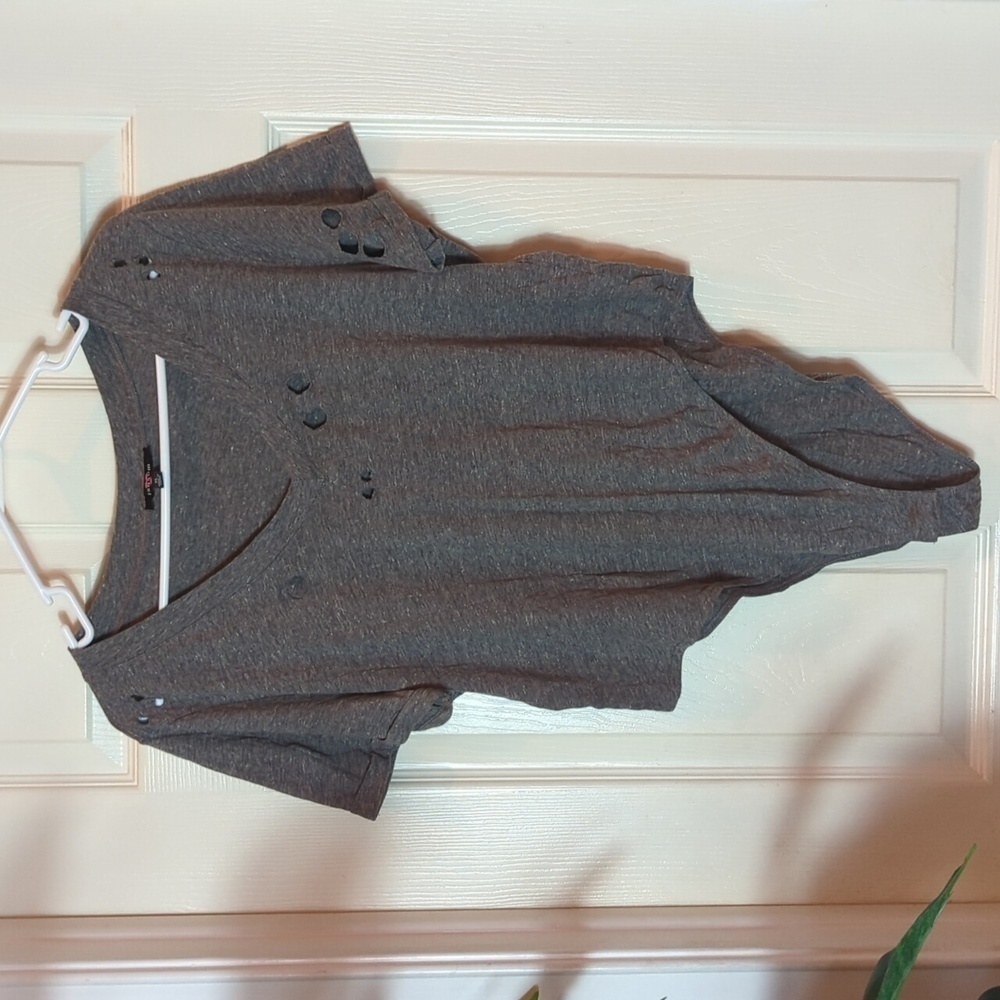 Ransom Women's Gray Distressed Short Sleeve Bodysuit Size XL